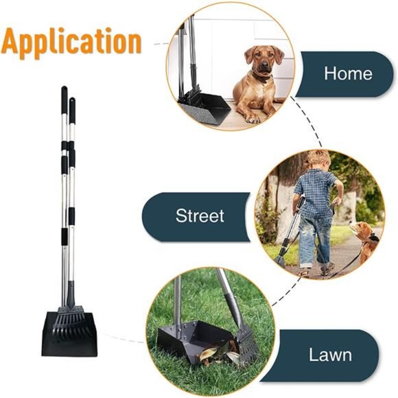 Pooper Scooper, Long Handle Tray and Rake Set for Large Medium Small Dogs - Picture 2 of 7